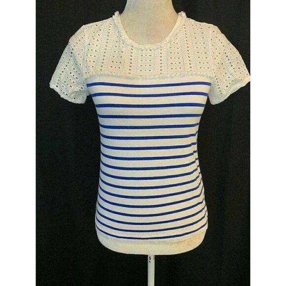 J Crew Striped Lace Short Sleeve t shirt - Picture 1 of 7